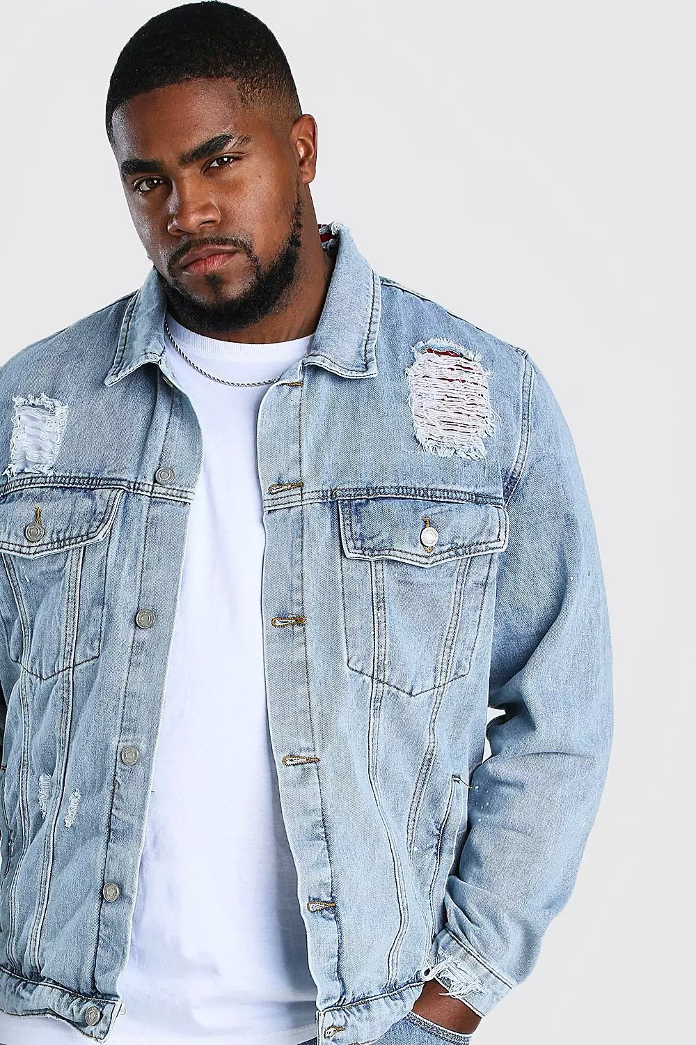 Light wash denim jacket on sale ripped